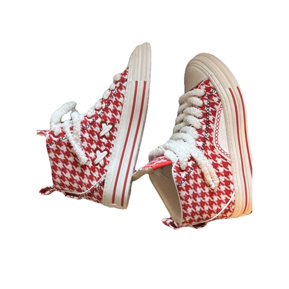 SIA Collective Houndstooth High Top Sneakers Red White Mens Size 12‎ SIA CLTV - Picture 3 of 6